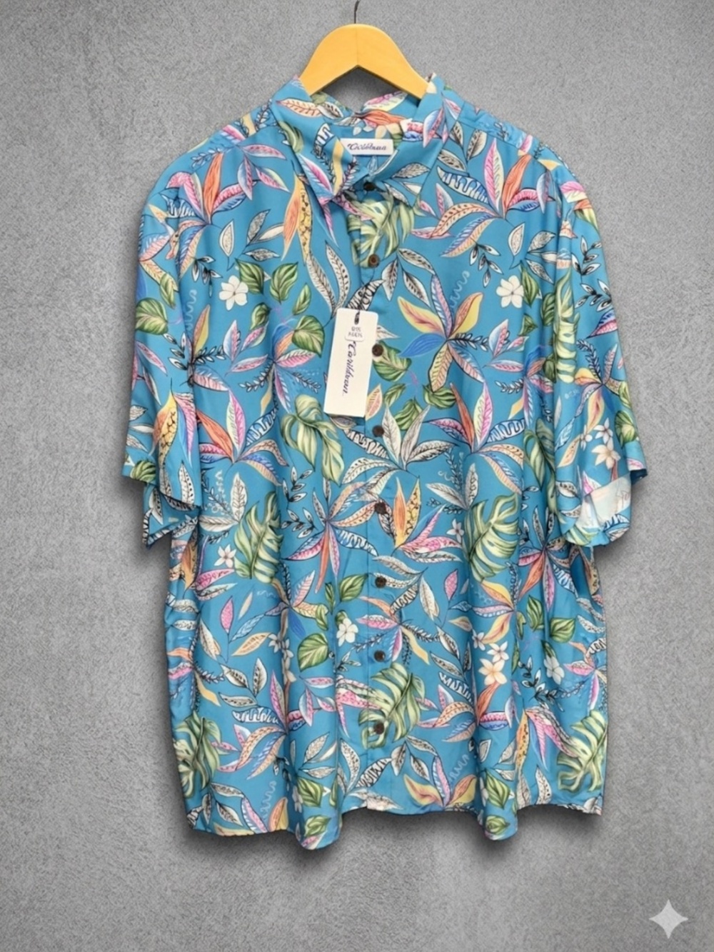 NWT Caribbean Roundtree & Yorke Hawaiian Shirt Big Man 2XB Blue Tropical Modal